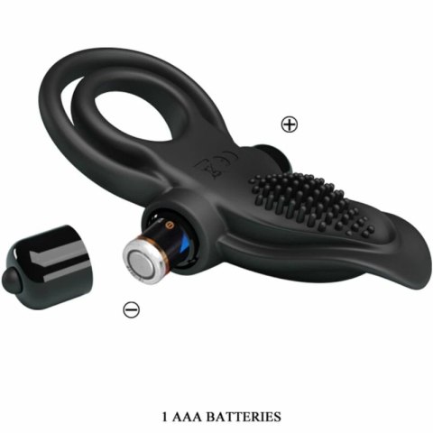 Pretty Love BI-210203 Podwojny pierścień wibrujący z silikonowym stymulatorem, czarny