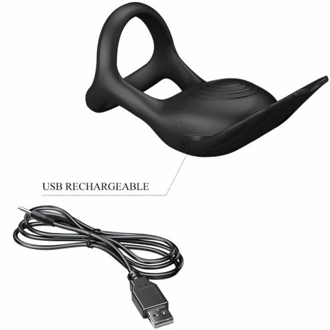 Pretty Love Silas - czarny pierścień wibrujący 7 trybow silikonowy USB