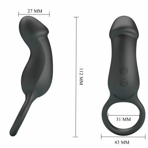 Pretty Love Trae - Pierścień Wibrujący Czarny z Pilotem USB, 7 Trybow