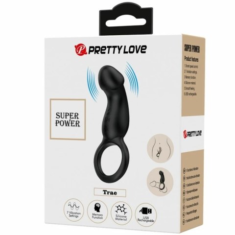 Pretty Love Trae - Pierścień Wibrujący Czarny z Pilotem USB, 7 Trybow