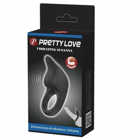 Pretty Love Susanna czarny - elastyczny pierścień wibracyjny z akumulatorem USB