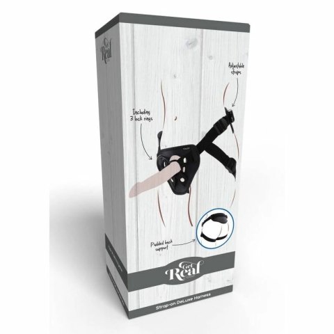 Get Real Uprząż Deluxe z regulacją, 3 silikonowe pierścienie, czarna