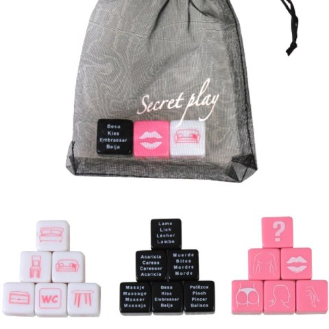 Secretplay Gra w 3 Kości ES/PT/EN/FR - Zestaw Akcji i Miejsc 3x16mm