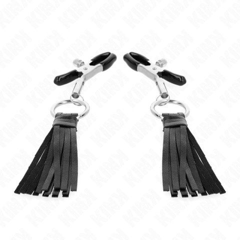 KINK Skorzane zaciski z łańcuszkiem 6 cm - regulowane, czarne