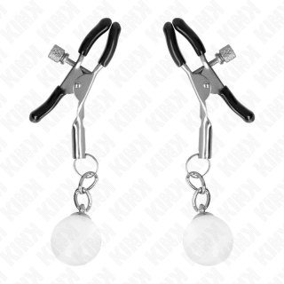 KINK Zaciski na sutki metalowe ze szklanym koralikiem srebrne 6 cm