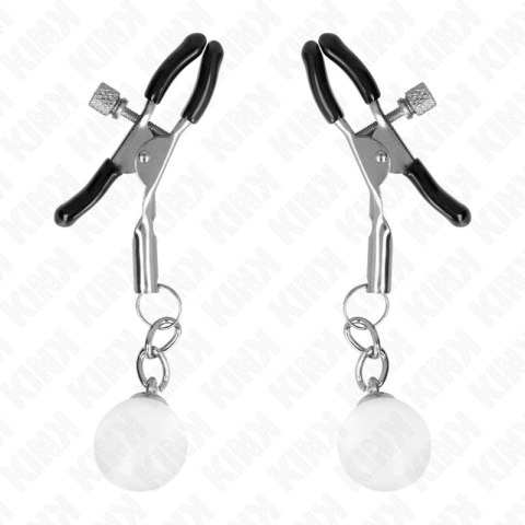 KINK Zaciski na sutki metalowe ze szklanym koralikiem srebrne 6 cm