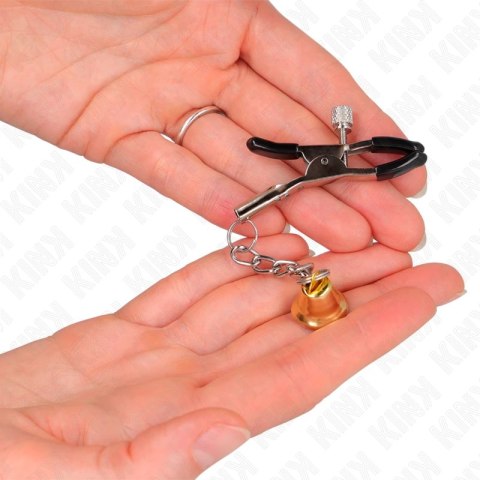 KINK Złota zawieszka z dzwonkiem zaciski na sutki 6 cm metal regulacja
