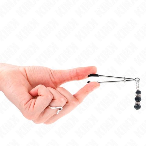 KINK Złote cienkie klipsy z czarnymi szklanymi koralikami 7 cm