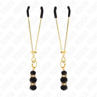 Kink Zaciski Metalowe Złote z Czarnymi Koralikami 7 cm - Regulowane, Eleganckie