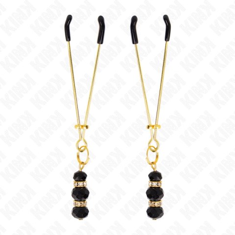 Kink Zaciski Metalowe Złote z Czarnymi Koralikami 7 cm - Regulowane, Eleganckie