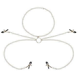 Ohmama Fetish - zestaw 4 zaciskow z łańcuchem, stal nierdzewna