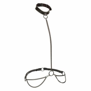 CalExotics Euphoria Chain Halter Collar & Leash Plus Size - skorzany komplet
