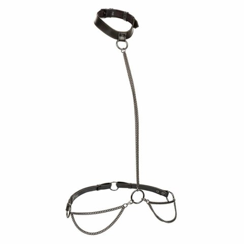 CalExotics Euphoria Chain Halter Collar & Leash Plus Size - skorzany komplet