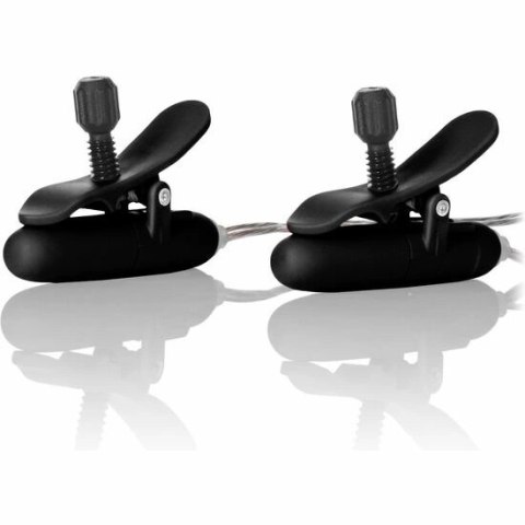 CalExotics Nipple Play zaciski z wibracją, czarne, regulowane, ABS