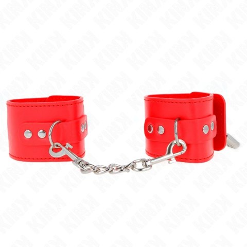 KINK Cuffs na nadgarstki z zamknięciem na kłodkę czerwone 16-23 cm