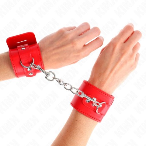 KINK Cuffs na nadgarstki z zamknięciem na kłodkę czerwone 16-23 cm