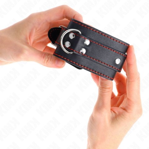 KINK Opaska na nadgarstki czarna z czerwoną podszewką regulowana 20-28cm