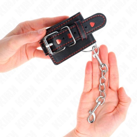KINK Opaska na nadgarstki czarna z czerwonym wnętrzem regulowana 21-28cm