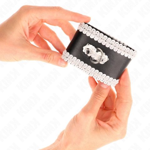 KINK Opaski na Nadgarstki Czarny z Białą Koronką Regulowane 20-23x5,5cm
