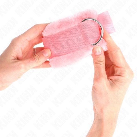 KINK Opaski na Nadgarstki Regulowane z Rożowym Futerkiem 17-31 cm