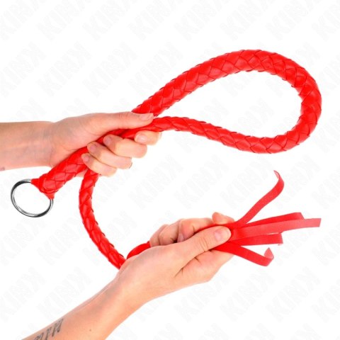 KINK Snake Whip 65cm czerwony pierścień - skorzany bat z ergonomicznym uchwytem