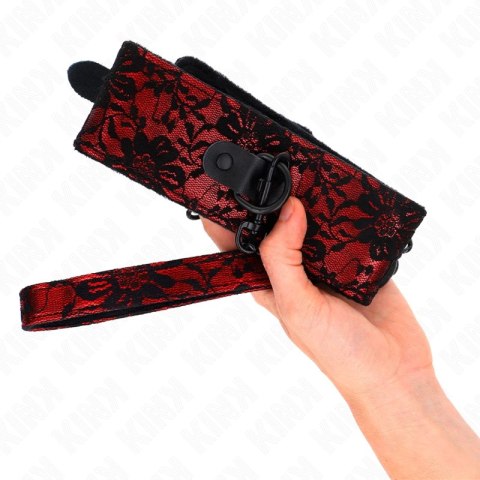 KINK Koronkowy naszyjnik z paskiem skorzanym 105cm czarny 44x5,5cm