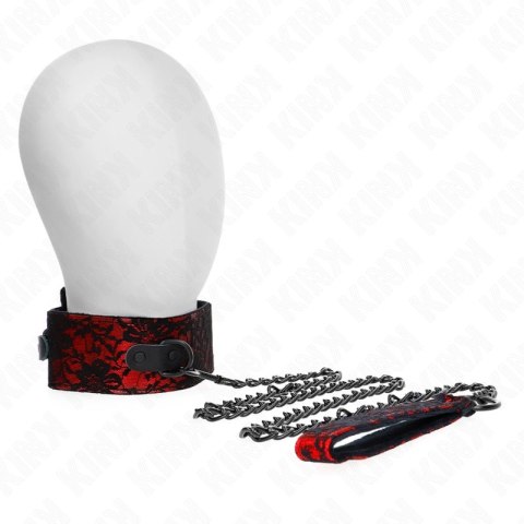 KINK Koronkowy naszyjnik z paskiem skorzanym 105cm czarny 44x5,5cm