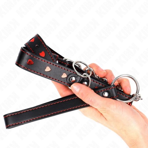 KINK Naszyjnik z Paskiem Serce 65 cm - Skorzany, Regulowany, Czarny