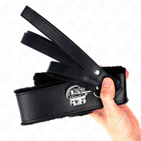 KINK Naszyjnik ze Smyczą 116cm, Srebrne Ćwieki, Czarny, Regulowany