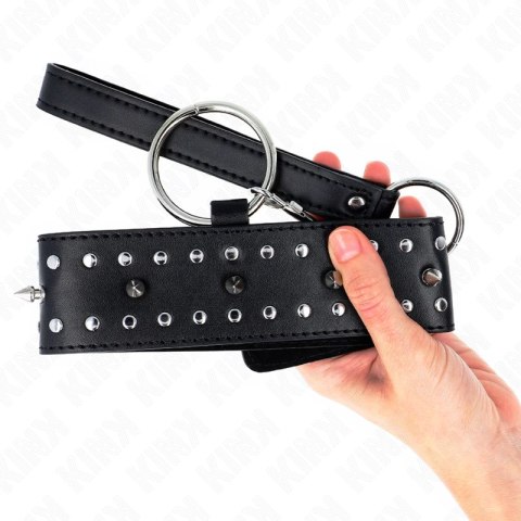 KINK Obroża z Smyczą 65 cm, Srebrne Ćwieki, Regulowana 36-43 cm x 5 cm