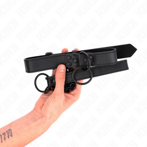 KINK Obroża z regulacją 37-54 cm z ciemną smyczą 65 cm, czarna