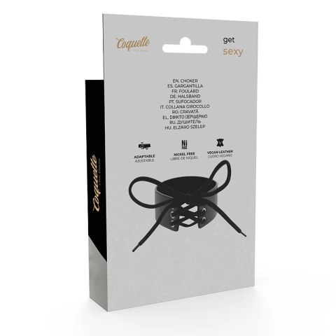 Coquette Chic Desire Choker z wegańskiej skory, regulowany, czarny