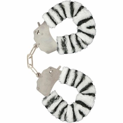 ToyJoy Furry Fun mankietki z łańcuszkiem zebra pluszowe
