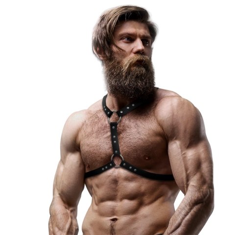 Fetish Submissive Attitude - Uprząż piersiowa męska z eko-skory, podwojne wsparcie