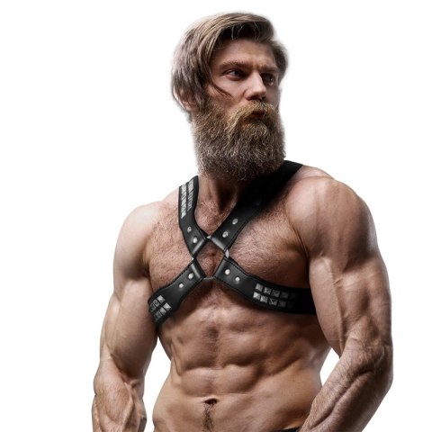 Fetish Submissive Attitude uprząż męska z eko-skory z nitami, regulowana