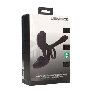 Triple Motor Vibrating Silicone Cockring - Black