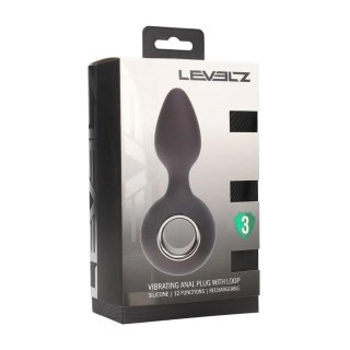 Vibrating Silicone Anal Plug with Loop - Black