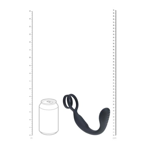 Vibrating Silicone Prostate Stimulator with Cock and Ball Ring - Black