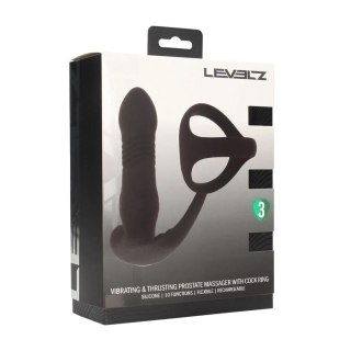 Vibrating and Thrusting Silicone Prostate Massager with Tri O Cockring - Black