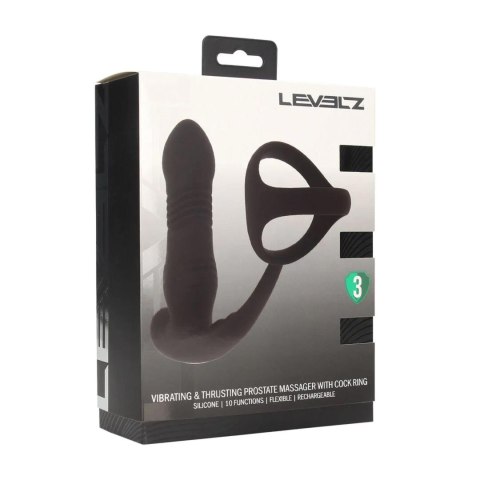 Vibrating and Thrusting Silicone Prostate Massager with Tri O Cockring - Black
