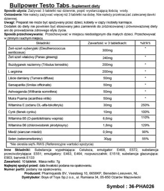 Bull Power Testo Tabs - Stimulating Tablets