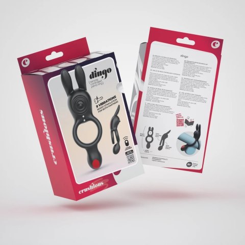 Crushious Dingo - podwojny pierścień wibrujący z pilotem, czarny, silikonowy