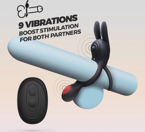 Crushious Dingo - podwojny pierścień wibrujący z pilotem, czarny, silikonowy