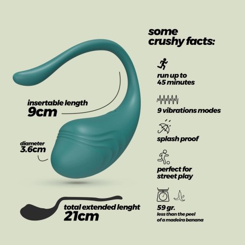 Crushious Tamago - Zielone jajo wibracyjne z pilotem, wodoodporne, 9 trybow