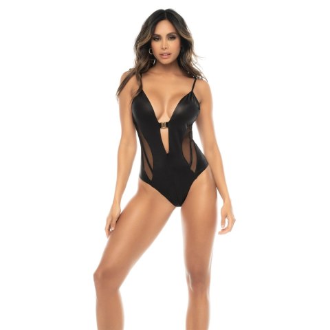 Fenna Bodysuit L/XL Czarny Wet Look - regulowany, siateczka i połysk