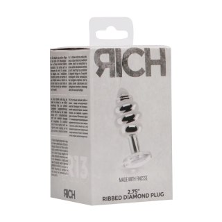 Diogol Ribbed Diamond Silver Plug 2.8x7cm z akcentem szklanym