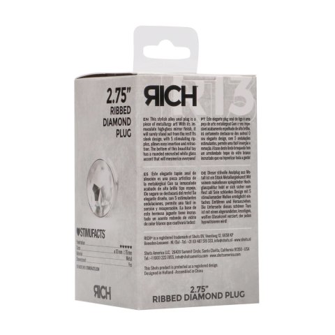 Diogol Ribbed Diamond Silver Plug 2.8x7cm z akcentem szklanym