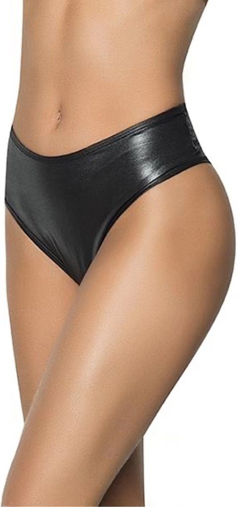 Leg Avenue Wet Look majtki z wysokim stanem S/M czarne z marszczeniem