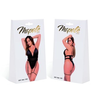 Mapale Bodysuit 3/4X Czarny z Paskami i Skorzanymi Akcentami