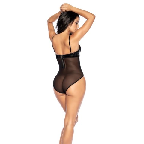 Mapale Bodysuit S Wet Black z winylu i siateczki, regulowany